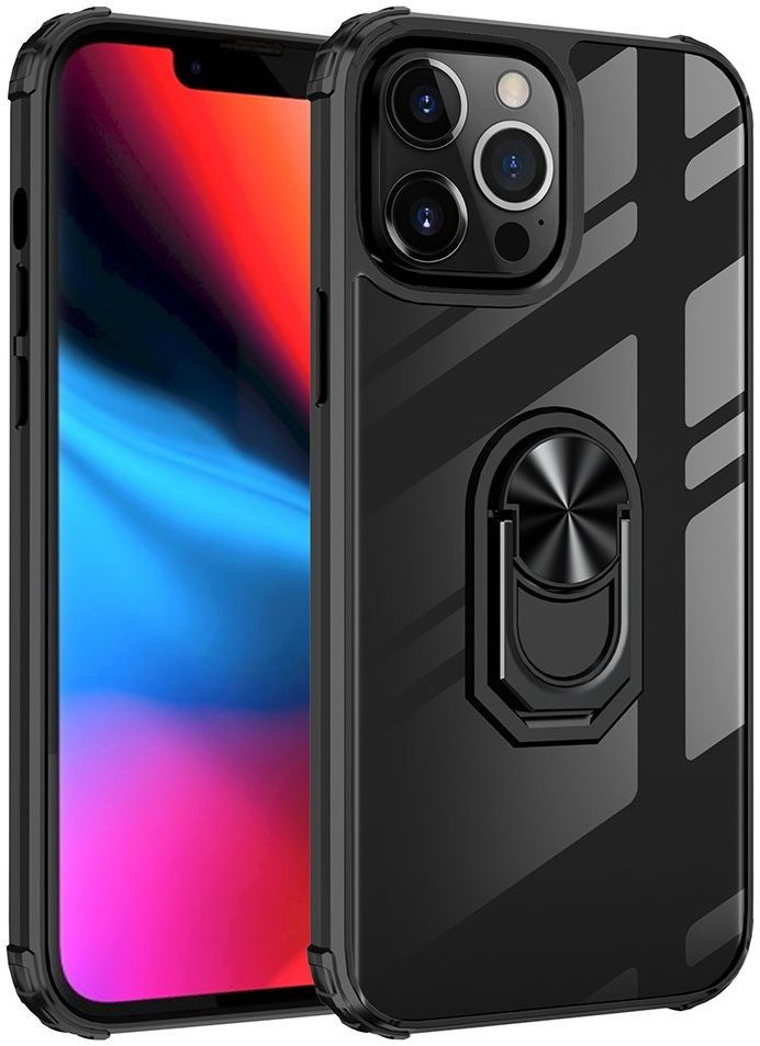 Apple iPhone 13 Pro Max Hoesje Hybride Kickstand Transparant/Zwart afbeelding 1