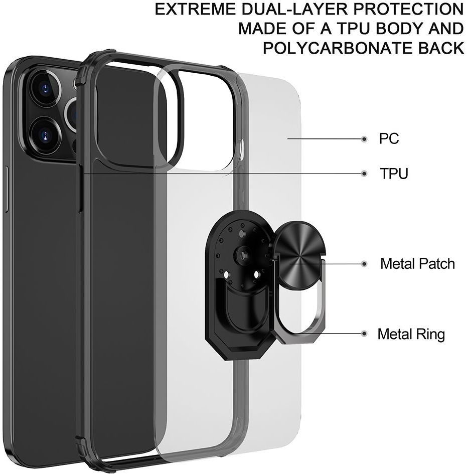 Apple iPhone 13 Pro Max Hoesje Hybride Kickstand Transparant/Zwart afbeelding 8
