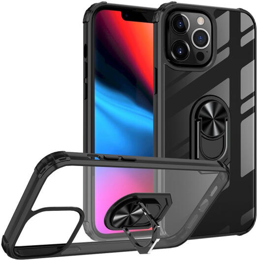 Apple iPhone 13 Pro Max Hoesje Hybride Kickstand Transparant/Zwart afbeelding 3
