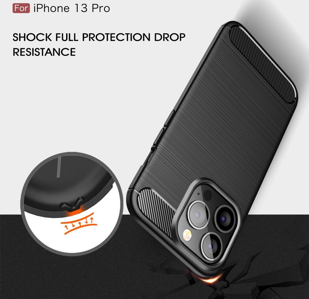 Apple iPhone 13 Pro Hoesje Geborsteld TPU Flexibele Back Cover Zwart afbeelding 7