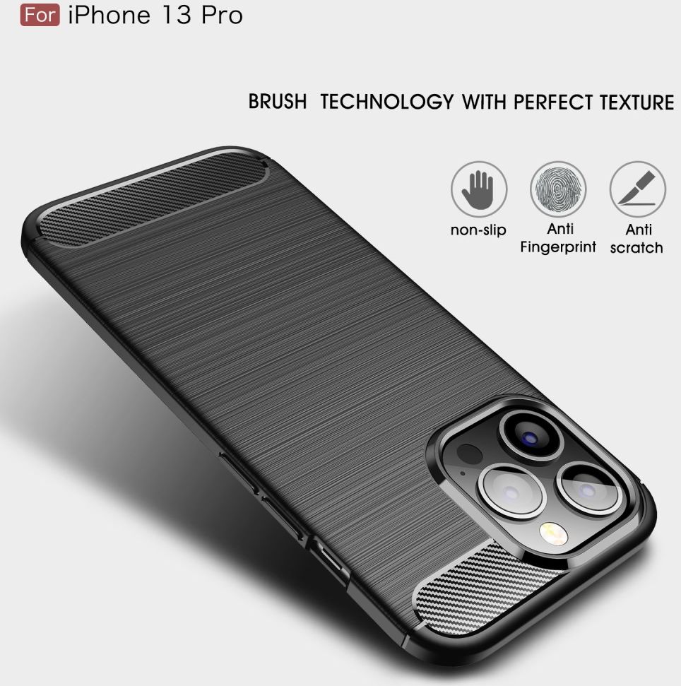 Apple iPhone 13 Pro Hoesje Geborsteld TPU Flexibele Back Cover Zwart afbeelding 8