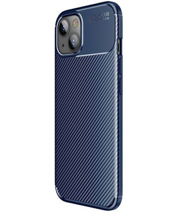 Apple iPhone 13 Mini Hoesje Siliconen Carbon TPU Back Cover Blauw Hoesjes