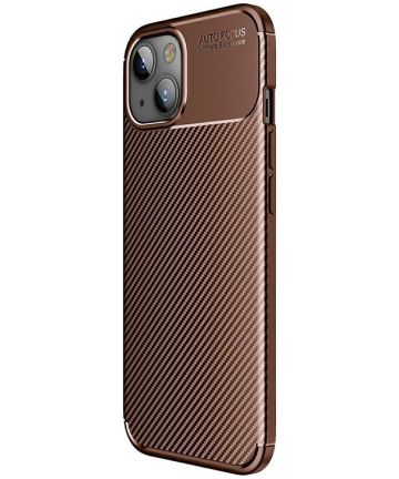 Apple iPhone 13 Hoesje Siliconen Carbon TPU Back Cover Bruin Hoesjes