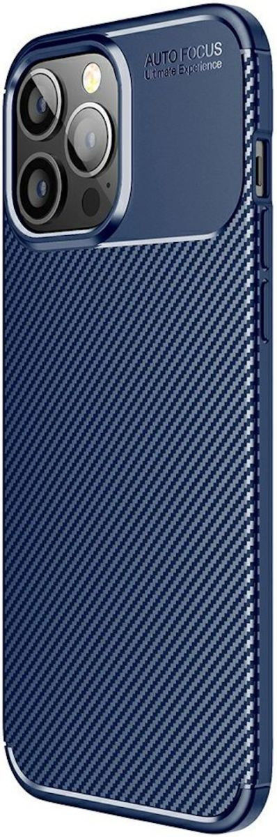 Apple iPhone 13 Pro Hoesje Siliconen Carbon TPU Back Cover Blauw afbeelding 1