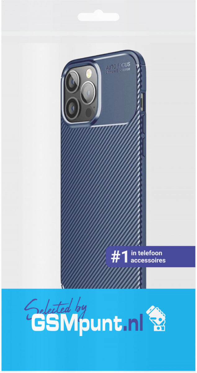 Apple iPhone 13 Pro Hoesje Siliconen Carbon TPU Back Cover Blauw afbeelding 4