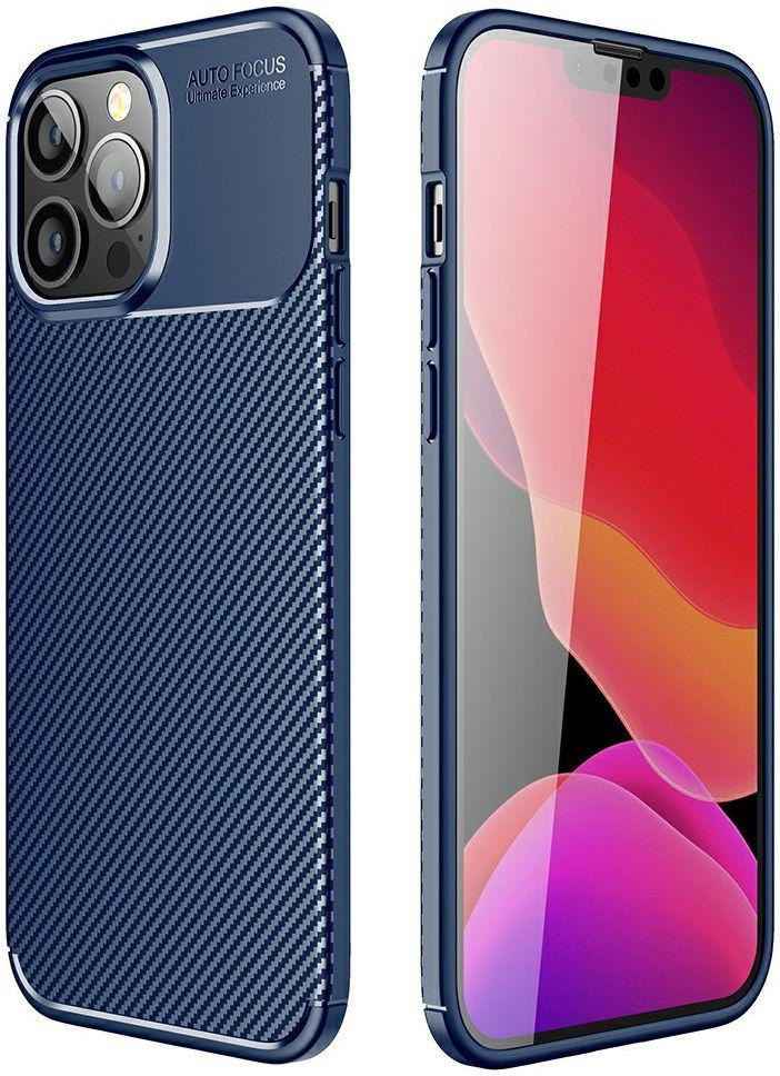 Apple iPhone 13 Pro Hoesje Siliconen Carbon TPU Back Cover Blauw afbeelding 5