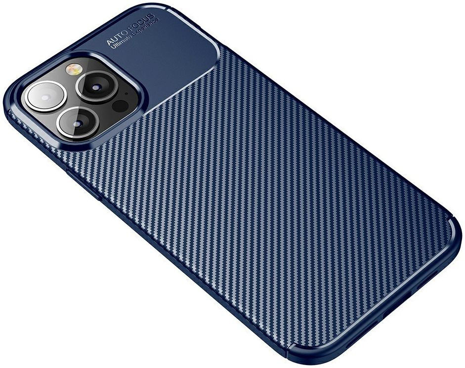 Apple iPhone 13 Pro Hoesje Siliconen Carbon TPU Back Cover Blauw afbeelding 6