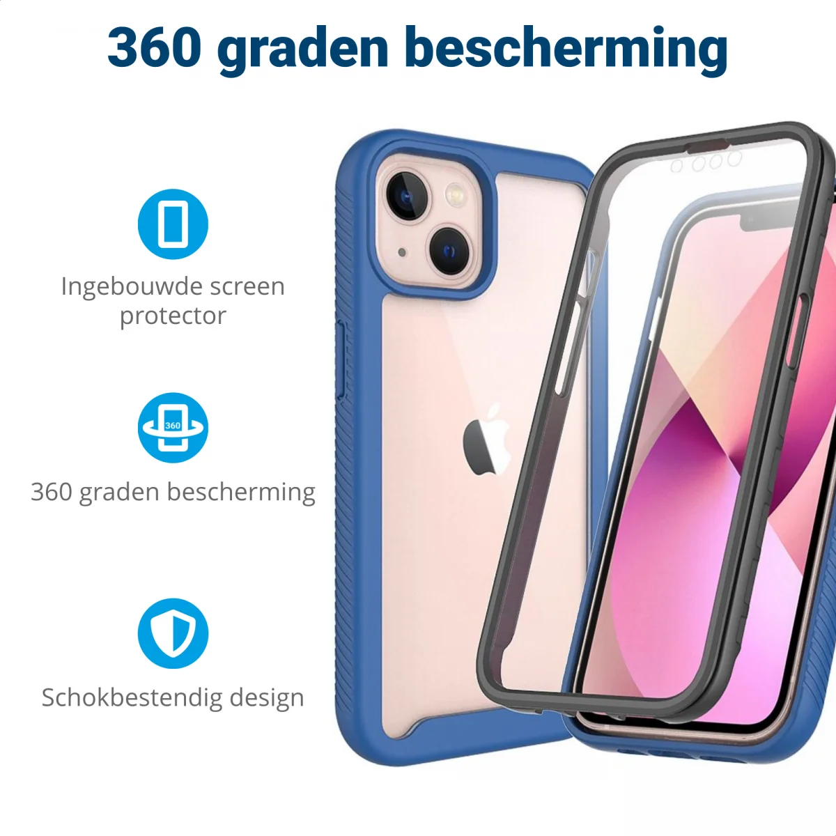 Apple iPhone 13 Mini Hoesje Full Protect 360° Cover Hybride Blauw afbeelding 2