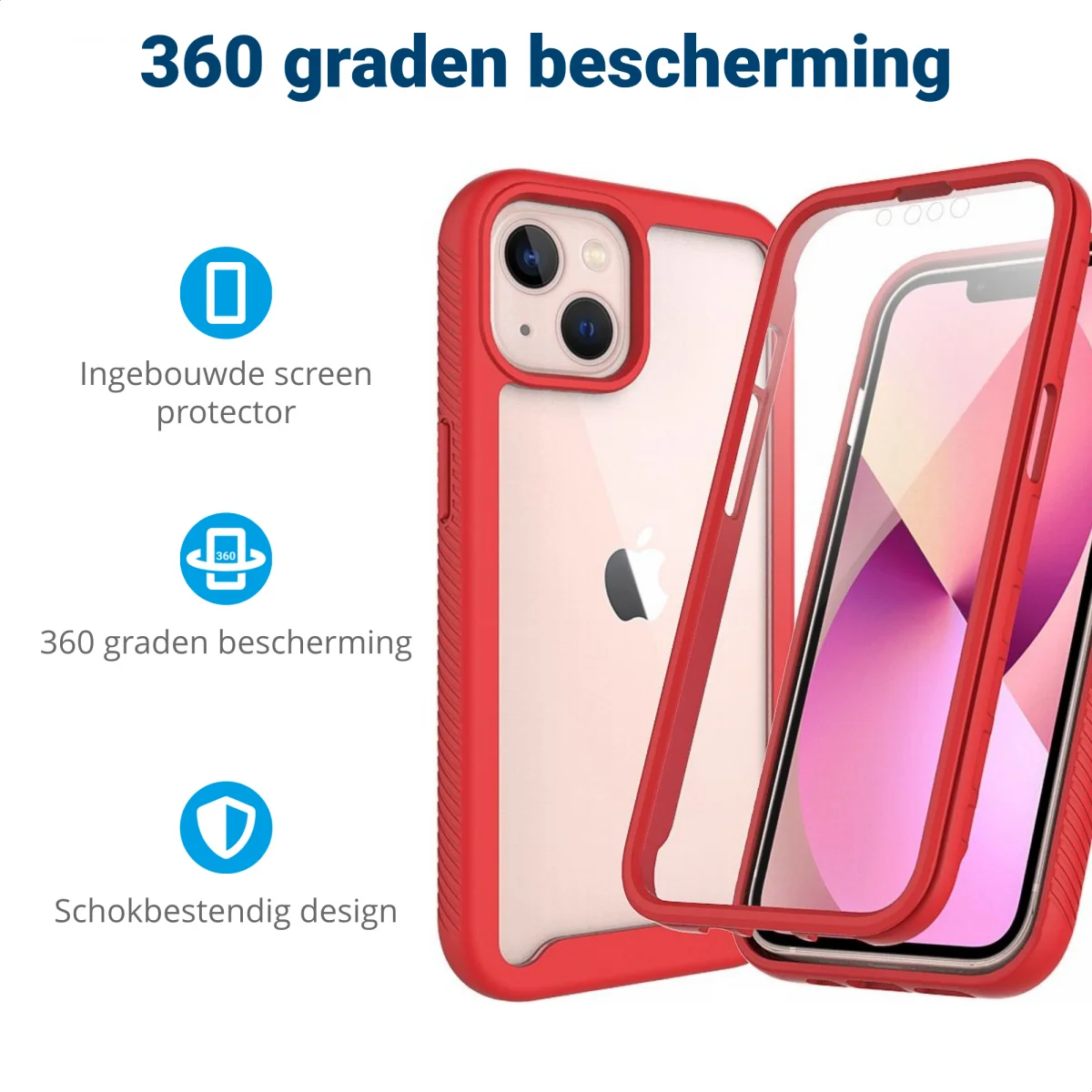 Apple iPhone 13 Mini Hoesje Full Protect 360° Cover Hybride Rood afbeelding 2