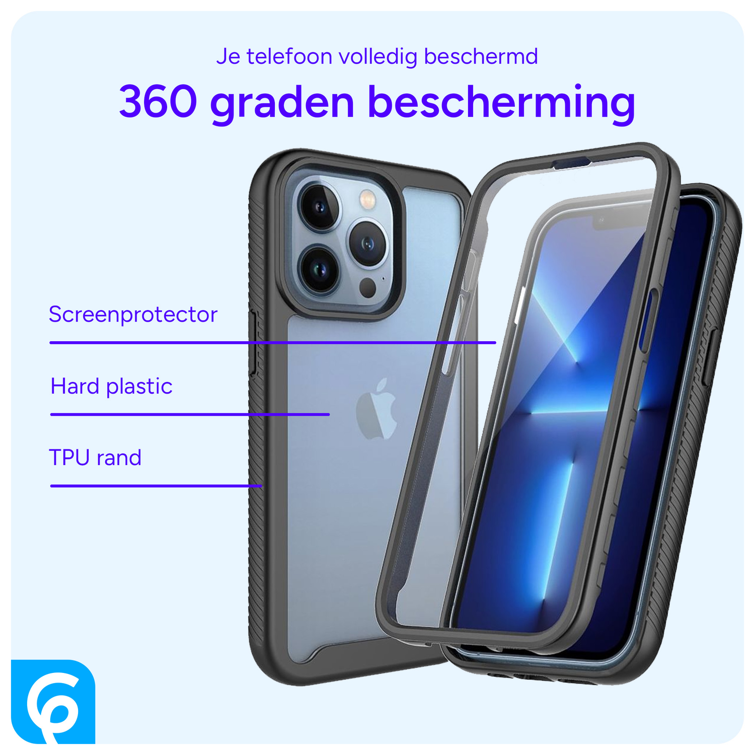 Apple iPhone 13 Pro Hoesje Full Protect 360° Cover Hybride Zwart afbeelding 4