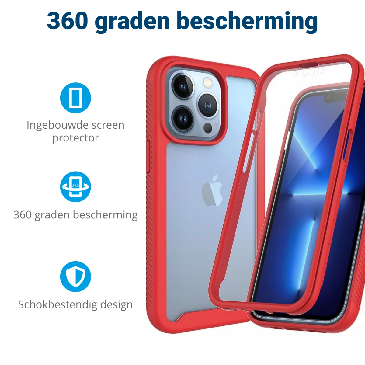 Apple iPhone 13 Pro Hoesje Full Protect 360° Cover Hybride Rood afbeelding 2