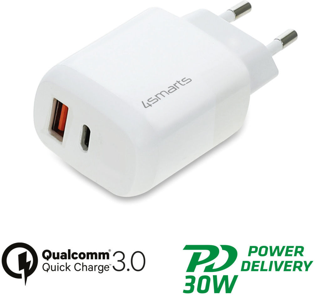 4smarts DoublePort 30W USB-A QC en USB-C Power Delivery Adapter Wit afbeelding 2
