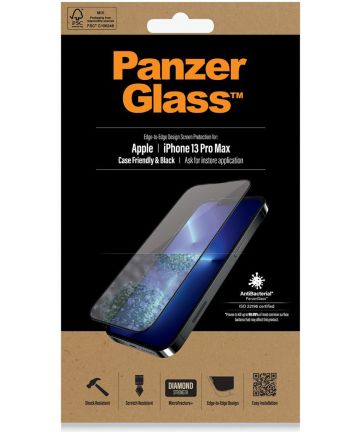 PanzerGlass iPhone 13 Pro Max Screenprotector Antibacterieel Zwart Screen Protectors
