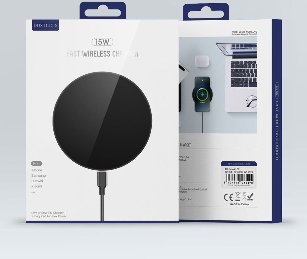 Dux Ducis Draadloze Oplader 15W Fast Charge + USB-C Kabel 1M Zwart afbeelding 12