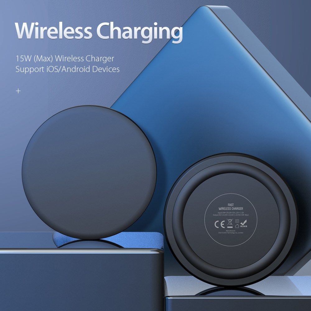 Dux Ducis Draadloze Oplader 15W Fast Charge + USB-C Kabel 1M Zwart afbeelding 2