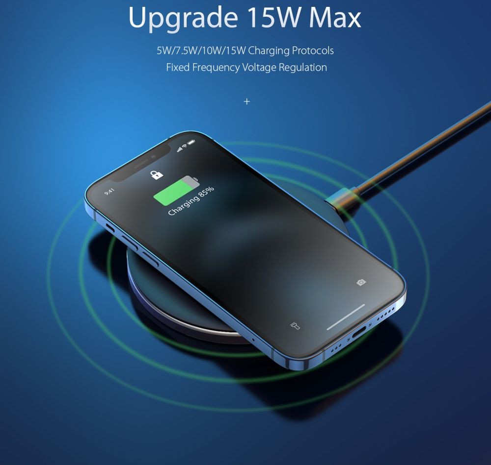 Dux Ducis Draadloze Oplader 15W Fast Charge + USB-C Kabel 1M Zwart afbeelding 5