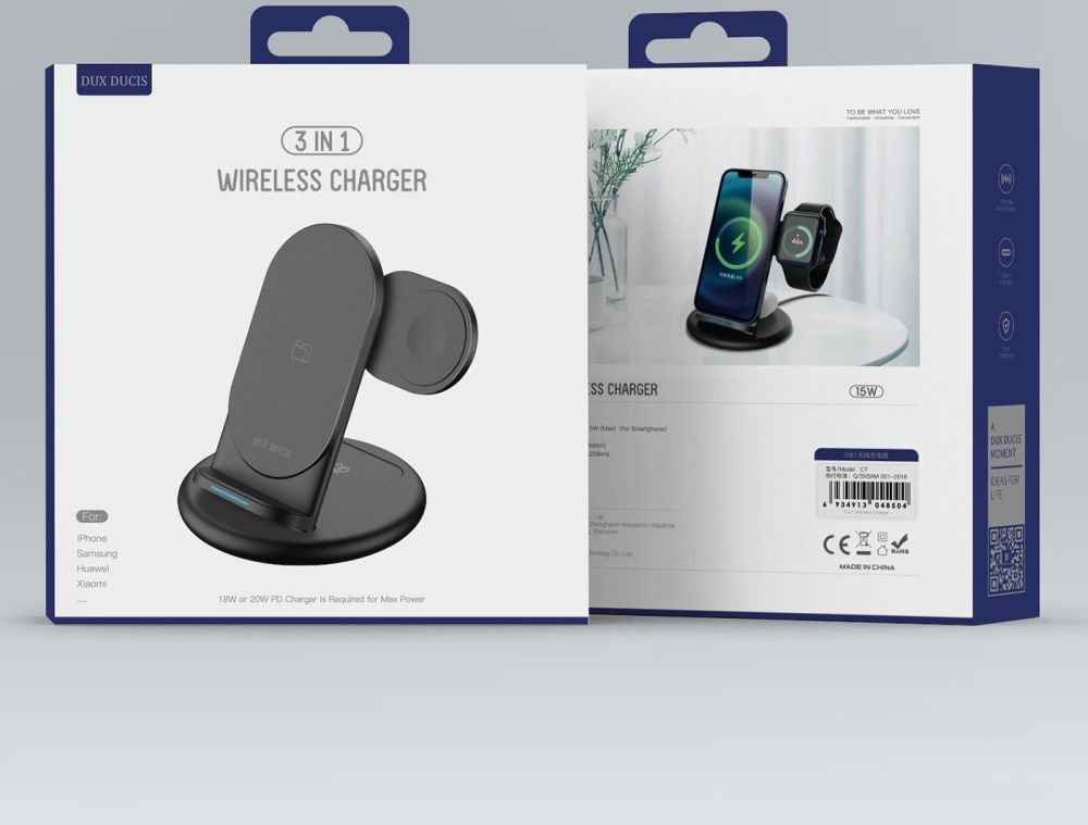 Dux Ducis 3-in-1 Draadloze Oplader 15W voor Smartphone/AirPods/Watch afbeelding 12