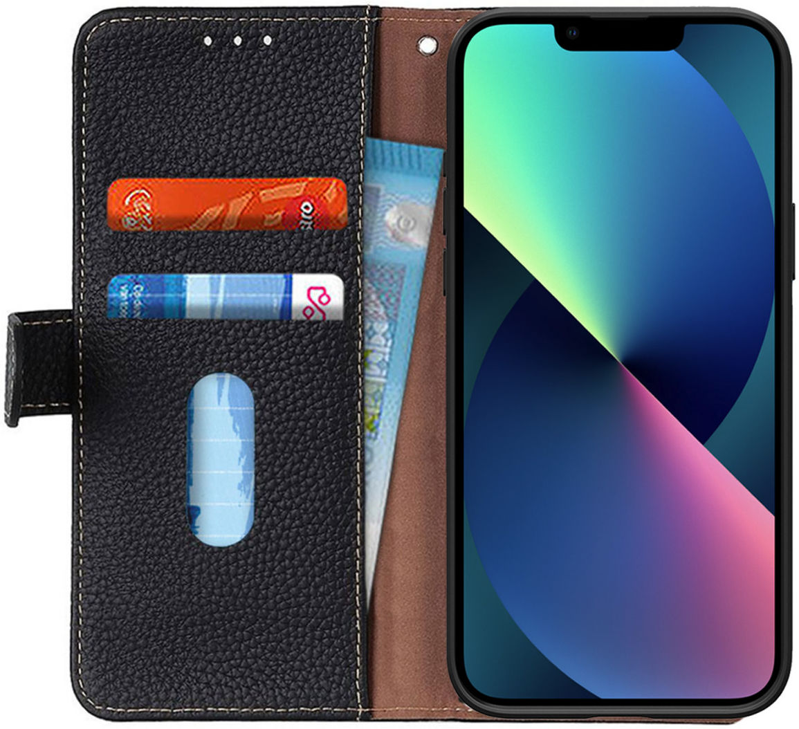 KHAZNEH Apple iPhone 13 Hoesje Portemonnee Echt Leer Zwart afbeelding 1