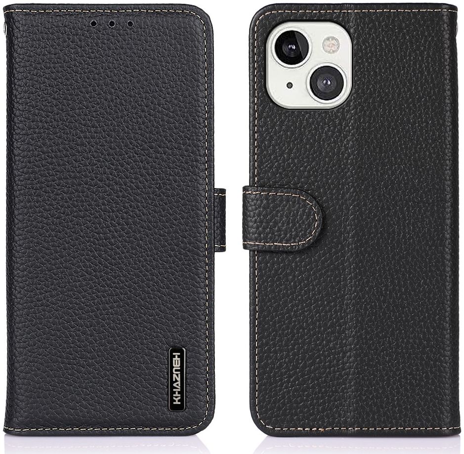KHAZNEH Apple iPhone 13 Hoesje Portemonnee Echt Leer Zwart afbeelding 3