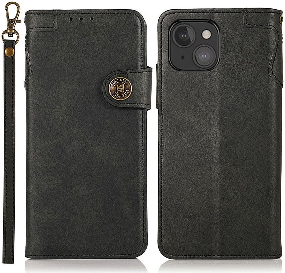 Apple iPhone 13 Mini Hoesje Retro Wallet Book Case met Koord Zwart afbeelding 2