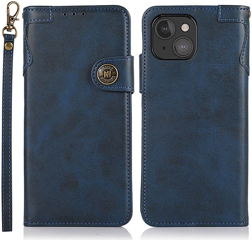 Apple iPhone 13 Mini Hoesje Retro Wallet Book Case met Koord Blauw afbeelding 2