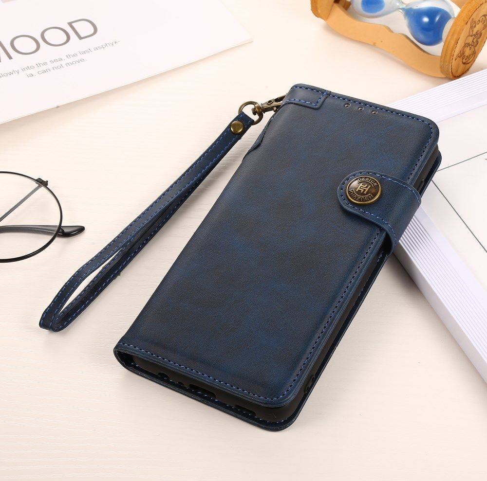Apple iPhone 13 Mini Hoesje Retro Wallet Book Case met Koord Blauw afbeelding 6
