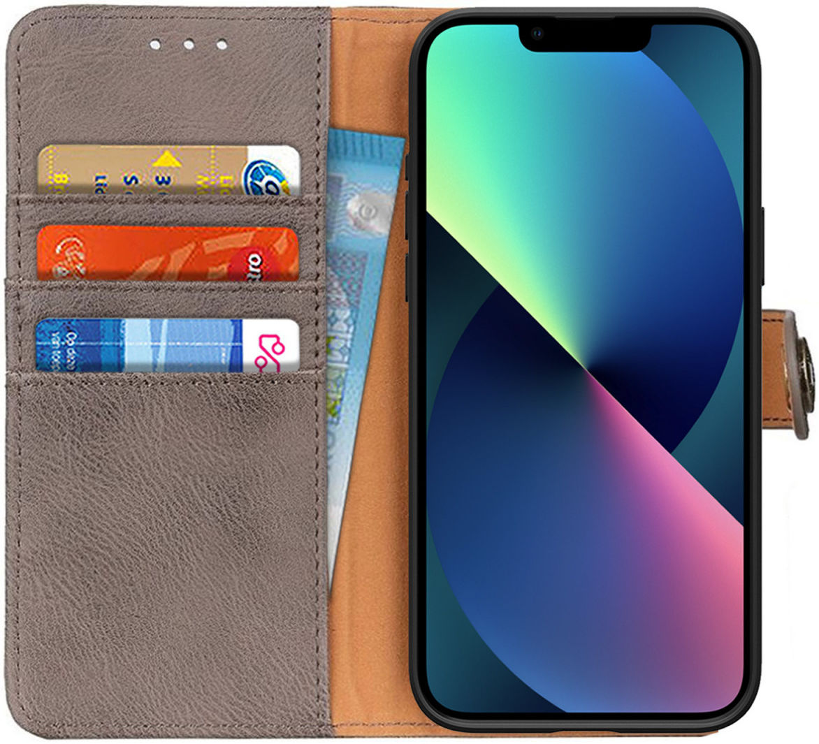 KHAZNEH Apple iPhone 13 Hoesje Portemonnee Book Case Grijs afbeelding 1