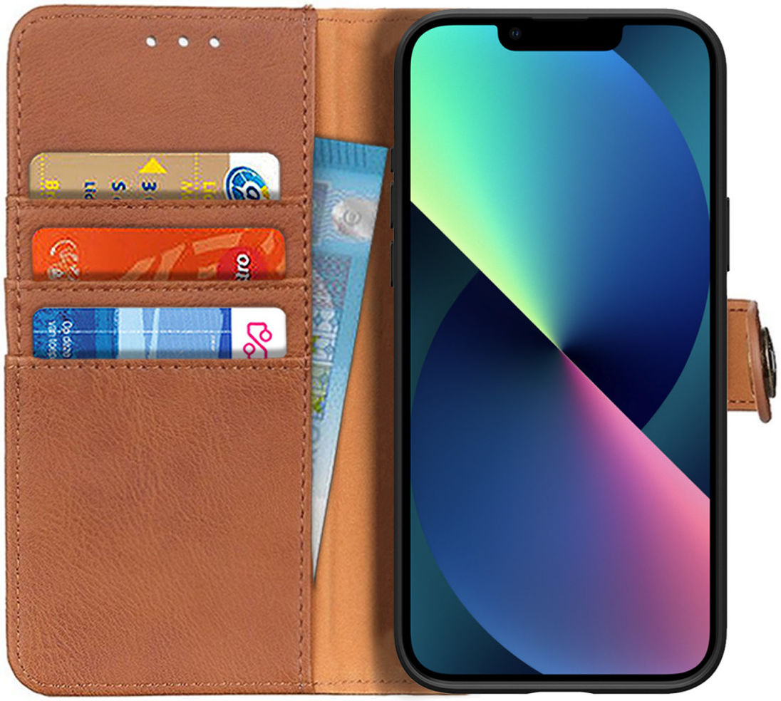 KHAZNEH Apple iPhone 13 Hoesje Portemonnee Book Case Bruin afbeelding 1