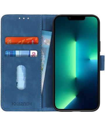 Apple iPhone 13 Pro Max Hoesje Retro Wallet Book Case Blauw Hoesjes