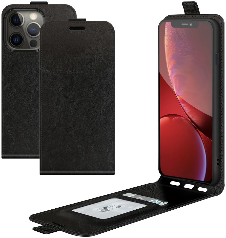 Apple iPhone 13 Pro Hoesje Verticale Flip Wallet Case Kunstleer Zwart afbeelding 6
