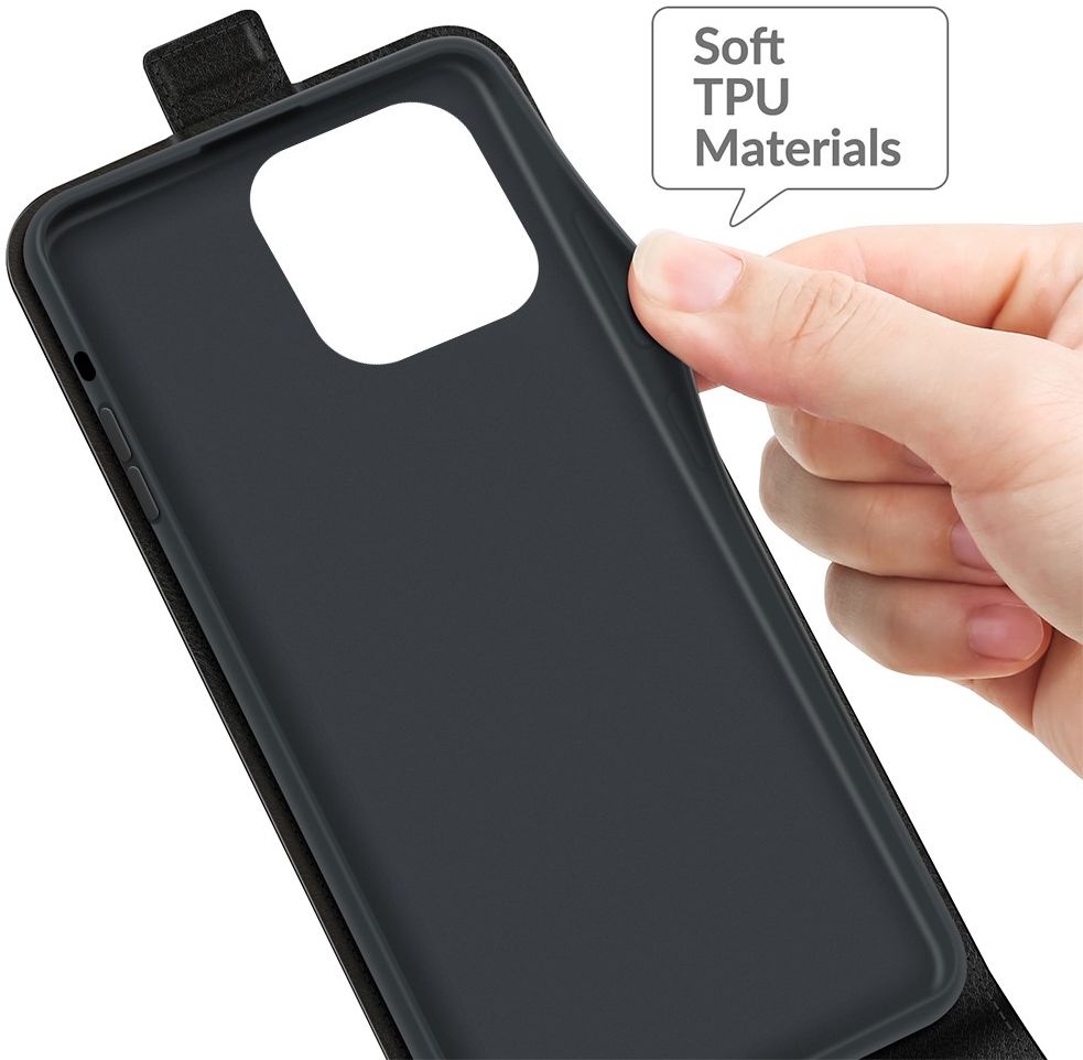 Apple iPhone 13 Pro Hoesje Verticale Flip Wallet Case Kunstleer Zwart afbeelding 5