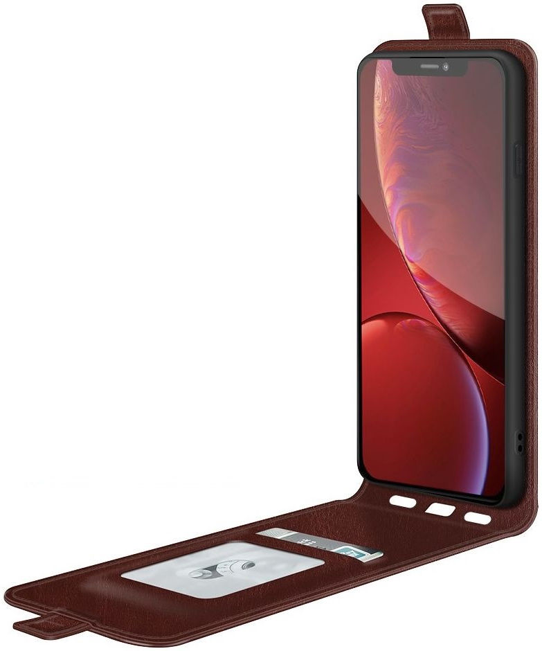 Apple iPhone 13 Pro Hoesje Verticale Flip Wallet Case Kunstleer Bruin afbeelding 1