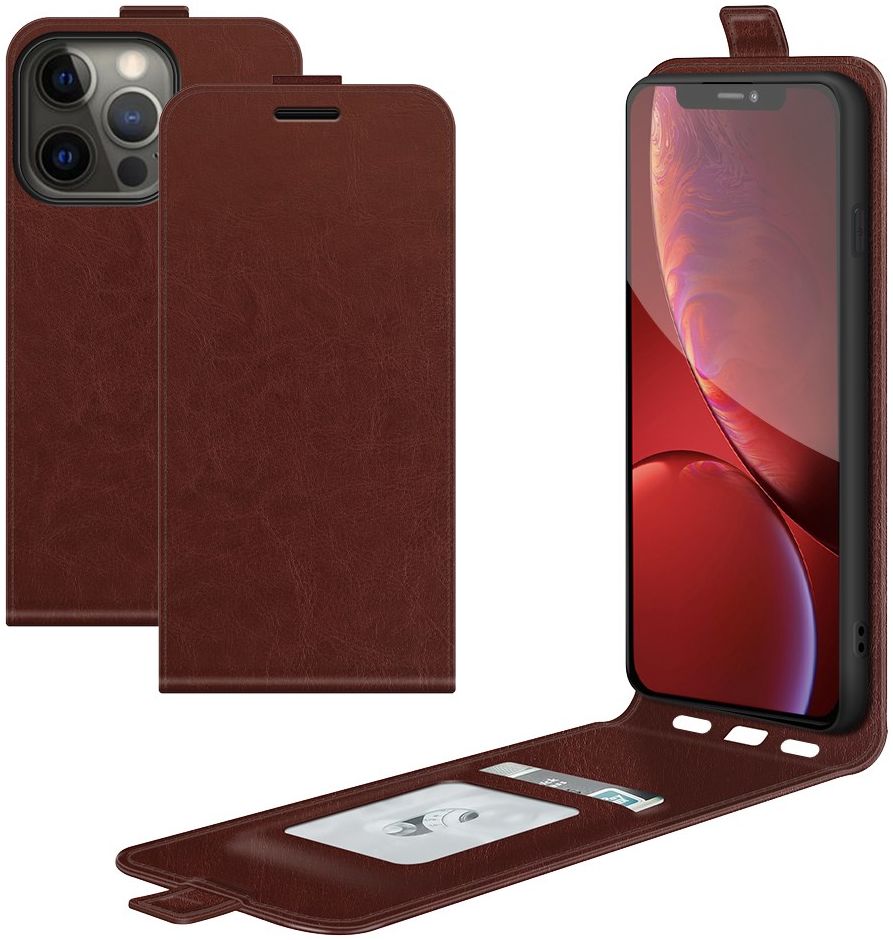 Apple iPhone 13 Pro Hoesje Verticale Flip Wallet Case Kunstleer Bruin afbeelding 6