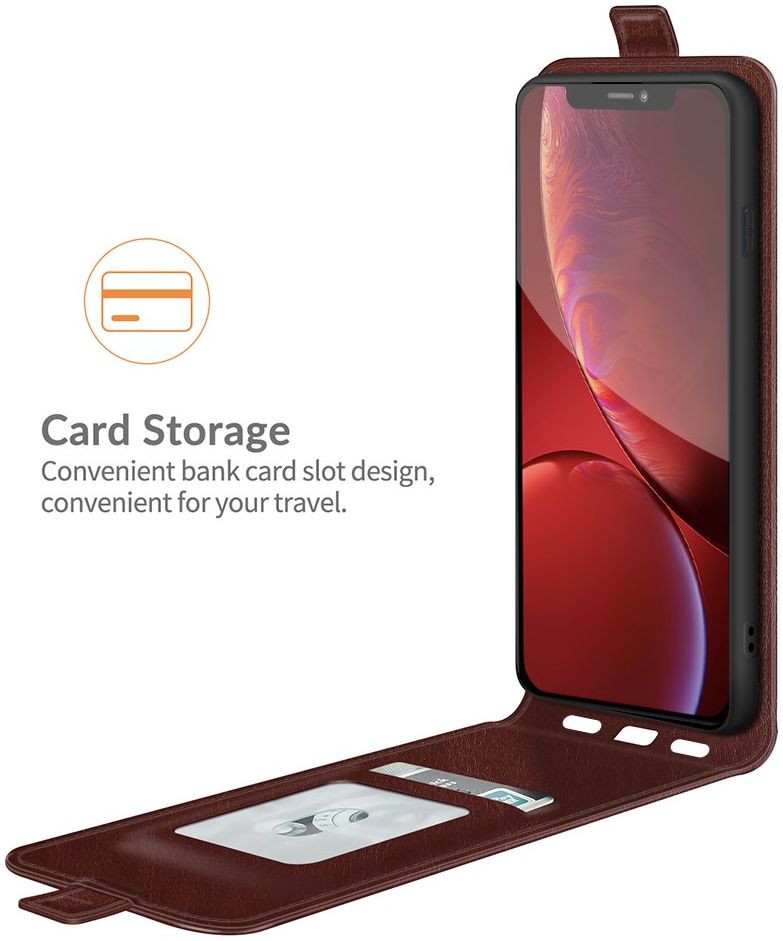 Apple iPhone 13 Pro Hoesje Verticale Flip Wallet Case Kunstleer Bruin afbeelding 3