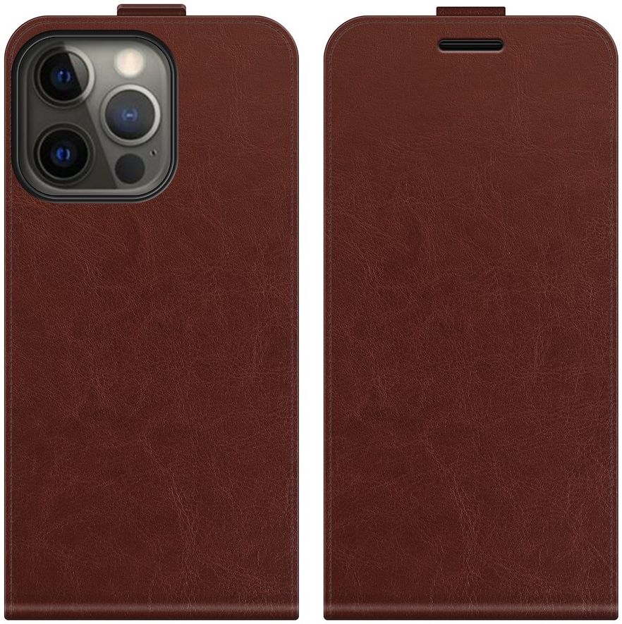 Apple iPhone 13 Pro Hoesje Verticale Flip Wallet Case Kunstleer Bruin afbeelding 7