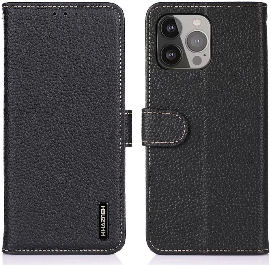 Apple iPhone 13 Pro Max Hoesje Portemonnee Book Case Echt Leer Zwart afbeelding 3
