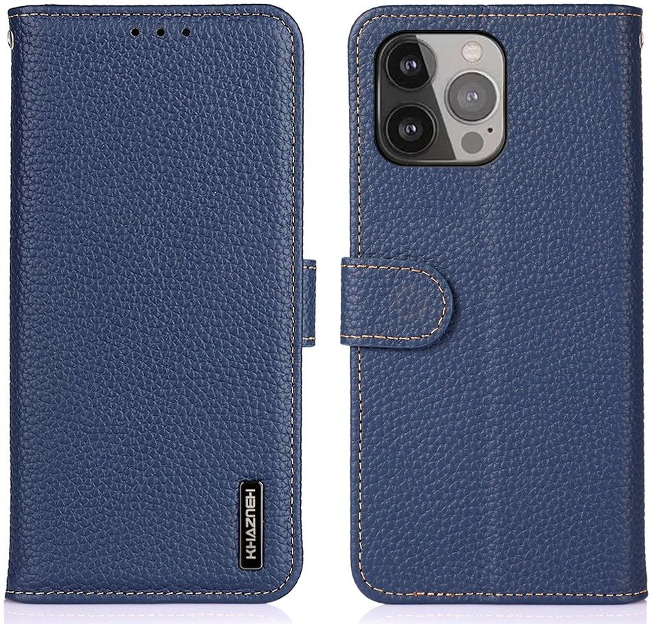 Apple iPhone 13 Pro Max Hoesje Portemonnee Book Case Echt Leer Blauw afbeelding 3