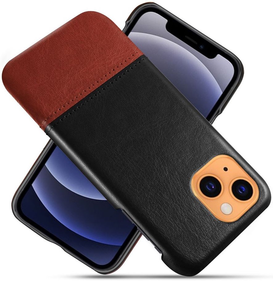 Apple iPhone 13 Mini Hoesje Kunstleer Back Cover Zwart Bruin afbeelding 1