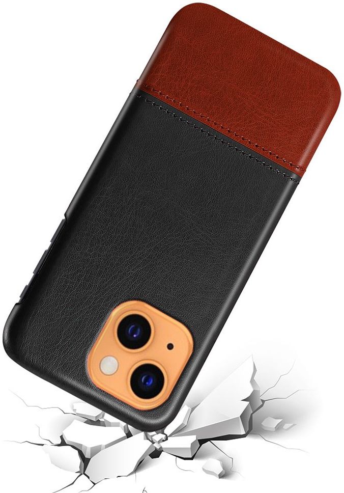 Apple iPhone 13 Mini Hoesje Kunstleer Back Cover Zwart Bruin afbeelding 2