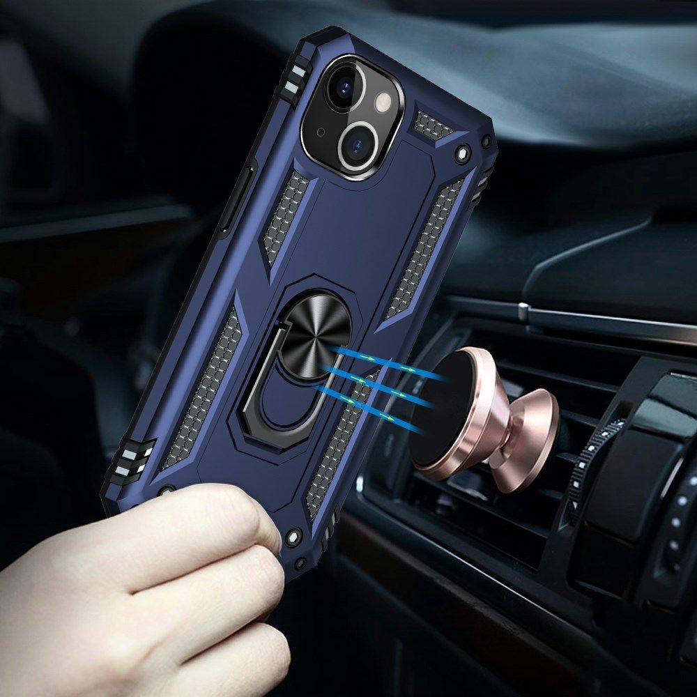 Apple iPhone 13 Hoesje Hybride Back Cover met Standaard Blauw afbeelding 3