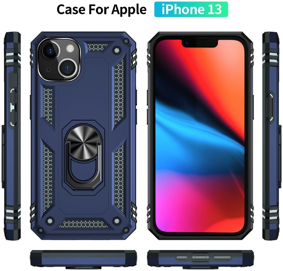 Apple iPhone 13 Hoesje Hybride Back Cover met Standaard Blauw afbeelding 7
