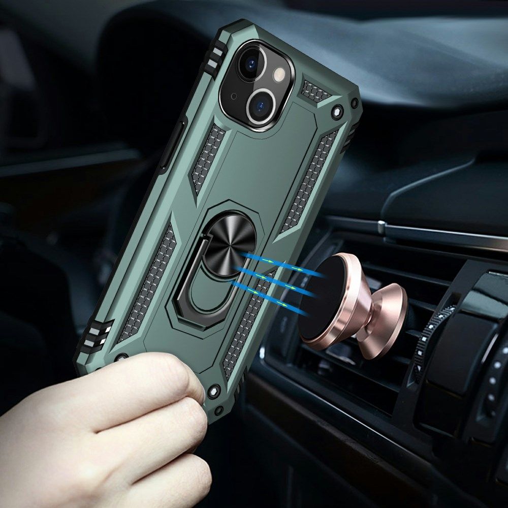 Apple iPhone 13 Hoesje Hybride Back Cover met Standaard Groen afbeelding 3