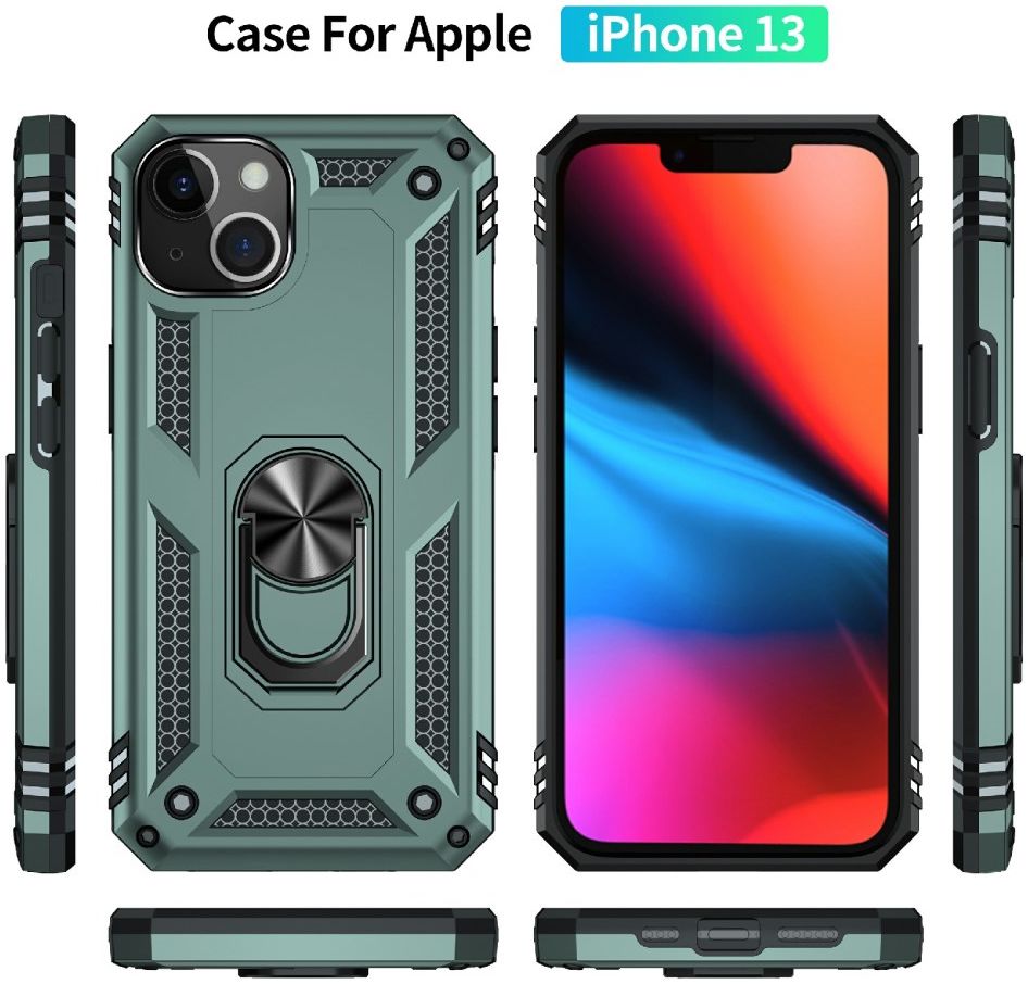 Apple iPhone 13 Hoesje Hybride Back Cover met Standaard Groen afbeelding 7