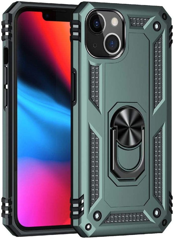 Apple iPhone 13 Hoesje Hybride Back Cover met Standaard Groen afbeelding 8