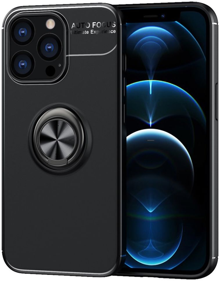Apple iPhone 13 Pro Hoesje met Magnetische Ring Kickstand Zwart afbeelding 1