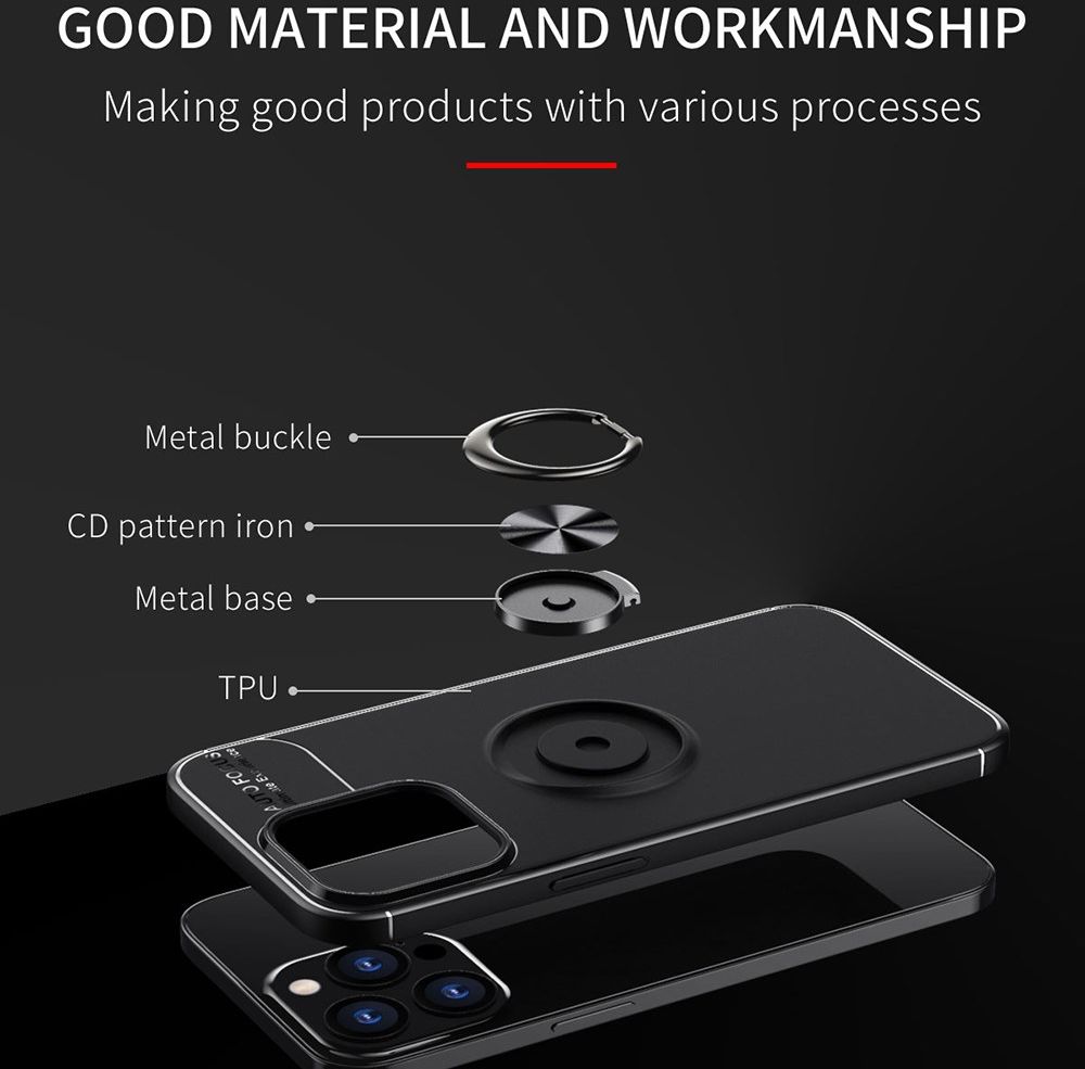 Apple iPhone 13 Pro Hoesje met Magnetische Ring Kickstand Zwart afbeelding 6