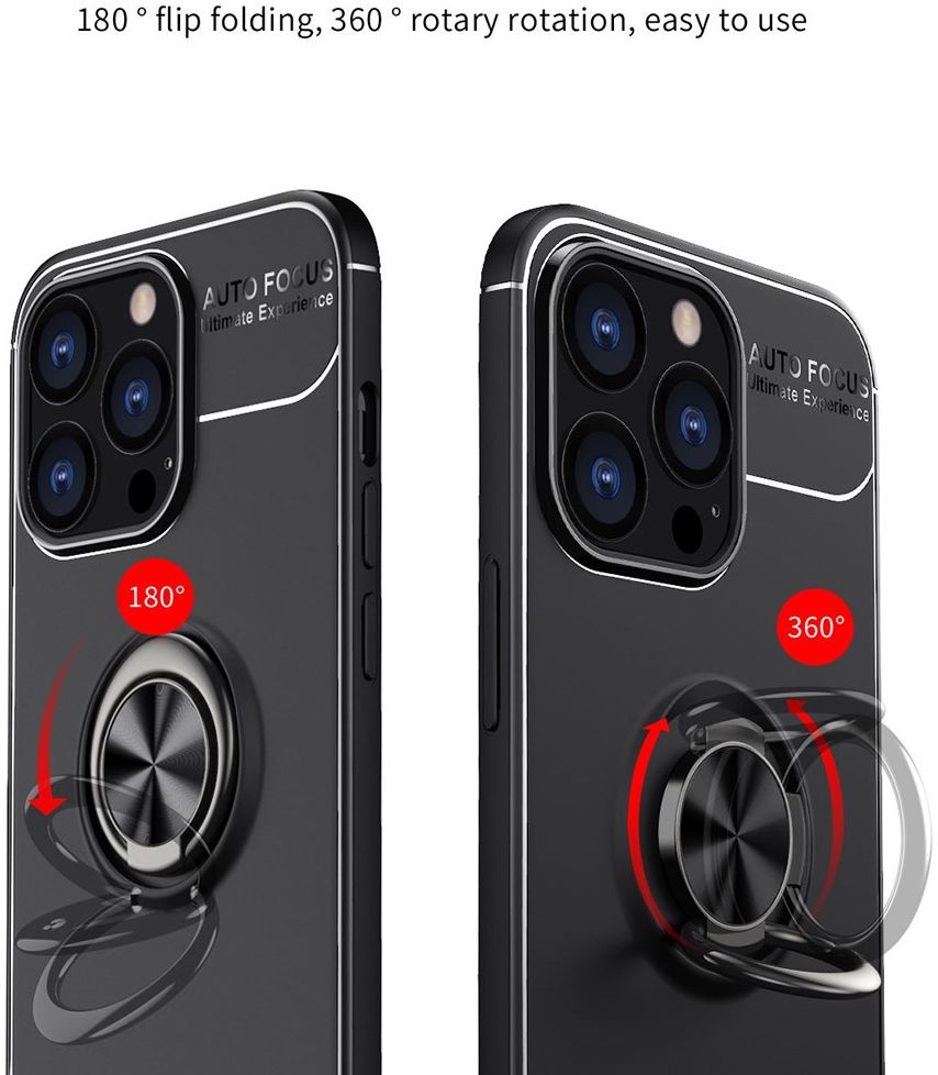 Apple iPhone 13 Pro Hoesje met Magnetische Ring Kickstand Zwart afbeelding 4