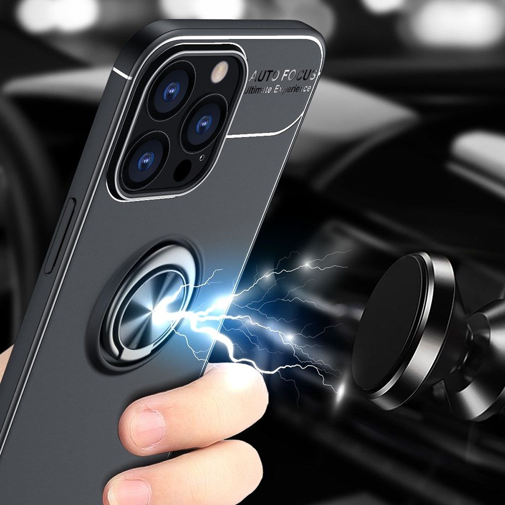 Apple iPhone 13 Pro Hoesje met Magnetische Ring Kickstand Zwart afbeelding 2