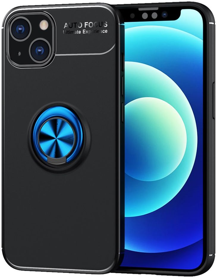 Apple iPhone 13 Mini Hoesje met Magnetische Ring Kickstand Zwart Blauw afbeelding 1