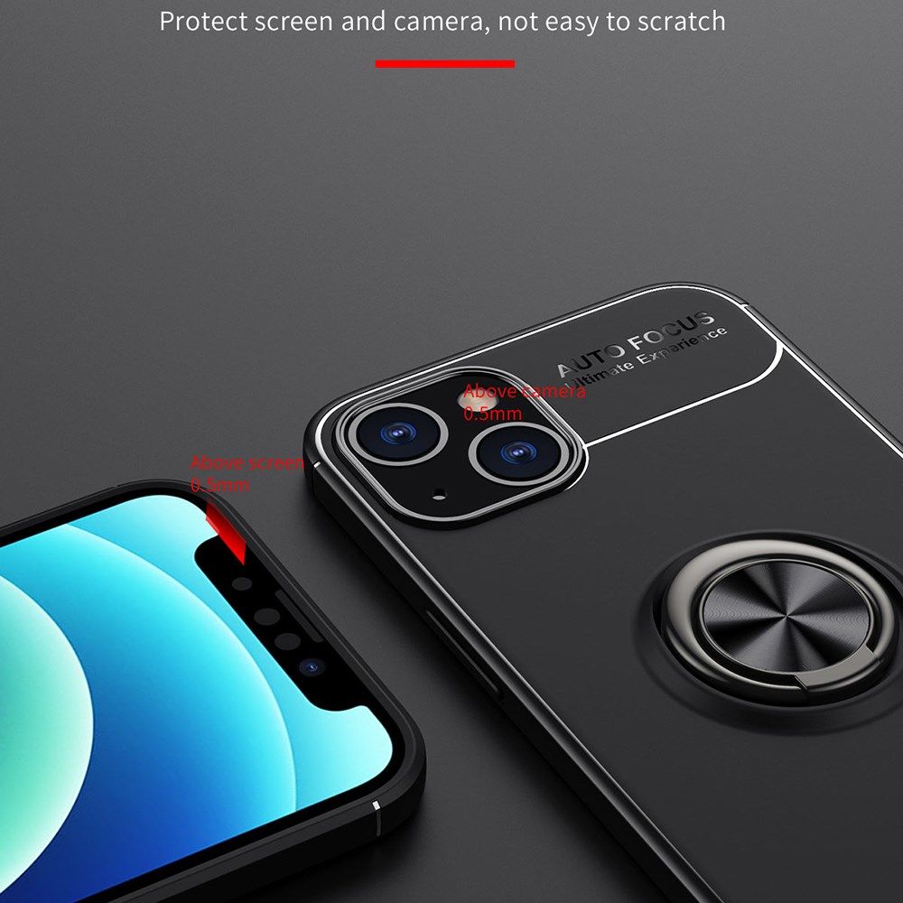 Apple iPhone 13 Mini Hoesje met Magnetische Ring Kickstand Zwart Blauw afbeelding 4